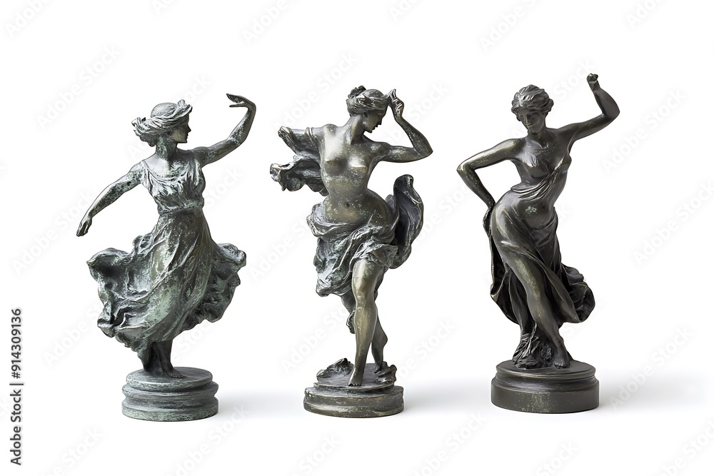 Shiny Bronze Statuettes on White Background - Elegant Illustration of Metallic Sculptures for Decor and Design Projects Shiny Bronze Statuettes on White Background - Elegant Illustration of Metallic Sculptures for Decor and Design Projects