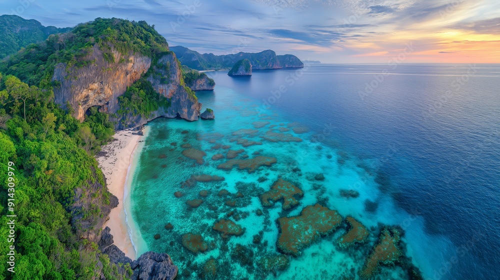 Fototapeta premium Coral Dreams beneath Clifftop Realms