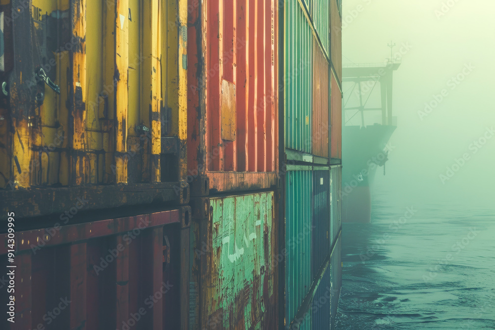 Obraz premium Colorful Containers on a Foggy Day