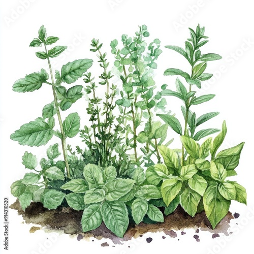 A vibrant collection of fresh herbs, showcasing lush green foliage ideal for culinary and gardening inspiration.