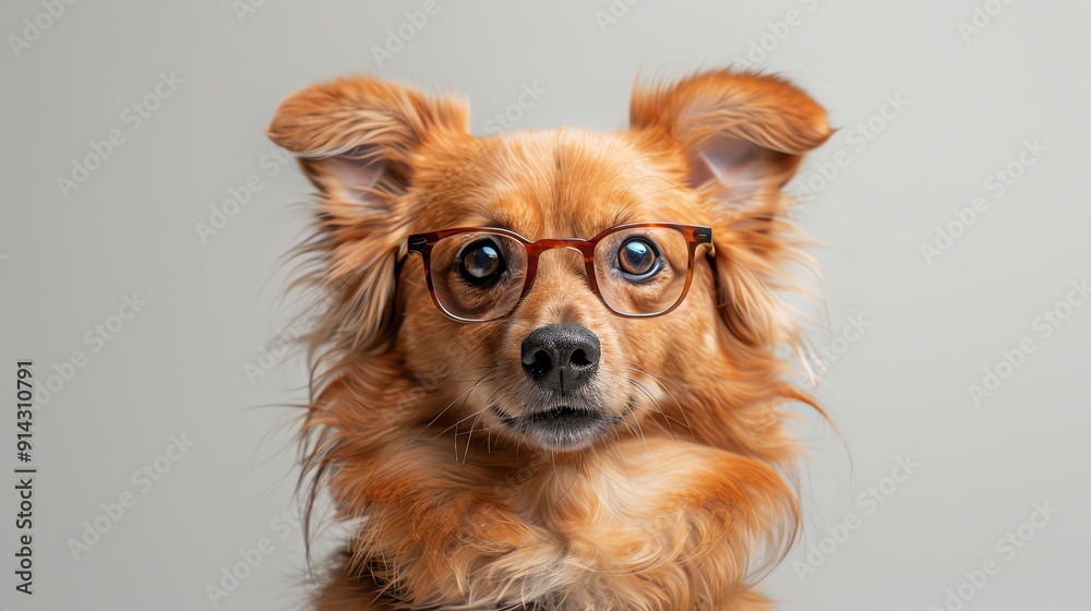 A cute dog wearing glasses poses with an inquisitive expression, showcasing its adorable fluffy fur and unique personality. A cute dog wearing glasses poses with an inquisitive expression, showcasing its adorable fluffy fur and unique personality.