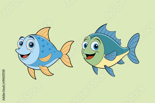 set a cute cartoon of  fish
