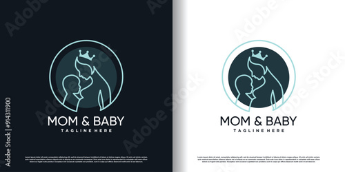 mom and baby logo design vector with creative concept premium vector