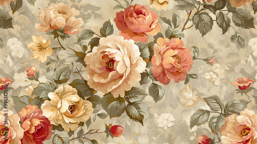 A beautiful arrangement of soft-colored roses and flowers set against a subtle beige backdrop, capturing the elegance of nature A beautiful arrangement of soft-colored roses and flowers set against a subtle beige backdrop, capturing the elegance of nature