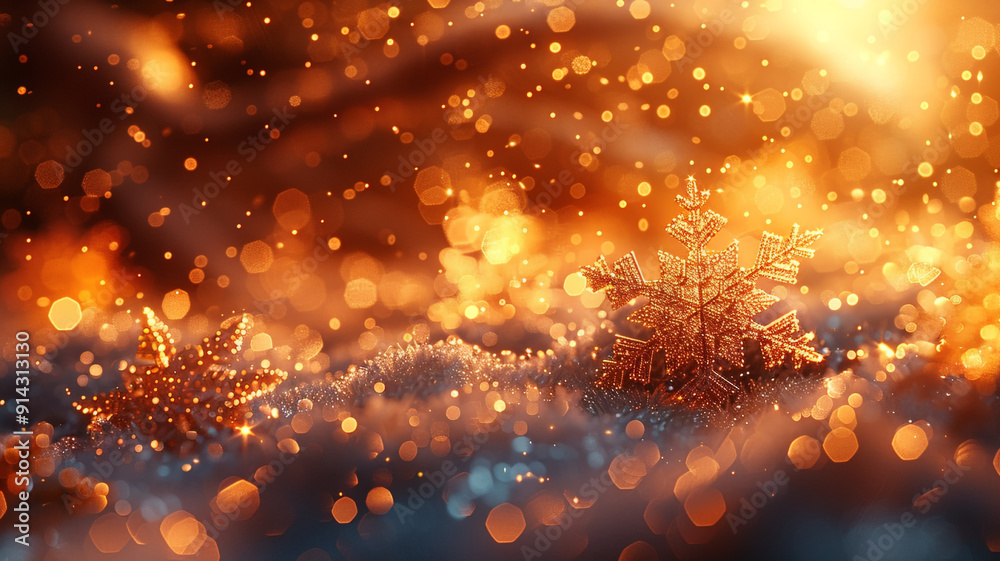 Golden Snowflake Winter Wonderland Beautiful golden sparkling background with Snowflakes Golden Snowflake Winter Wonderland Beautiful golden sparkling background with Snowflakes