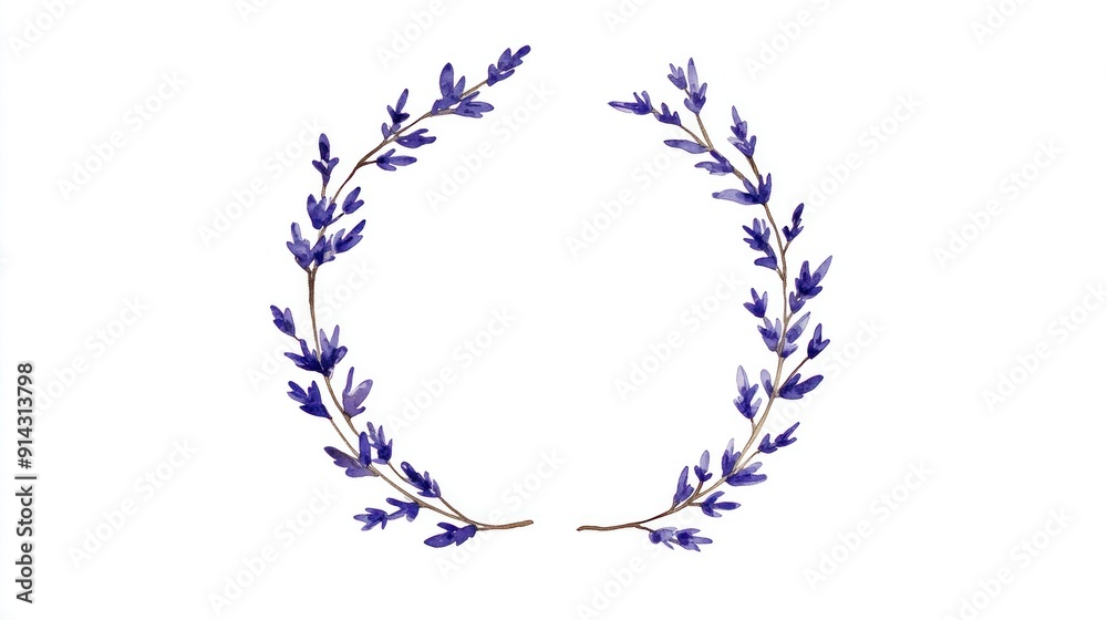 wreath of lavender branches against white with copy space, organic floral frame violet, Provence border illustration wreath of lavender branches against white with copy space, organic floral frame violet, Provence border illustration