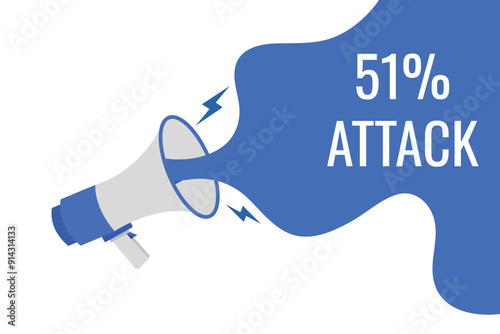  51% attack button, banner, label, template for website.  51% attack text with colorful megaphone icon

