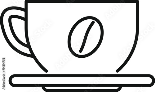 Minimalist line art style graphic of a coffee cup on a plate