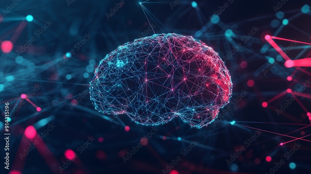 Futuristic and Abstract Illustration of a Digital Brain Surrounded by Floating Data Points and Complex Connections, Representing AI and Neural Networks, with Vibrant Neon Colors and Geometric Shapes Futuristic and Abstract Illustration of a Digital Brain Surrounded by Floating Data Points and Complex Connections, Representing AI and Neural Networks, with Vibrant Neon Colors and Geometric Shapes