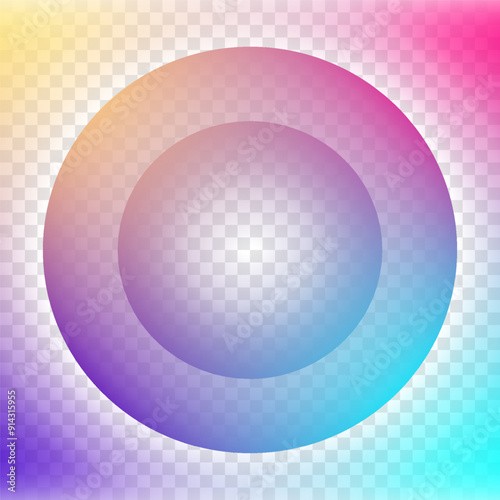 Circle shapes with colorful soft gradient borders isolated on white background. Purple wavy design for banners, web pages, presentations. 