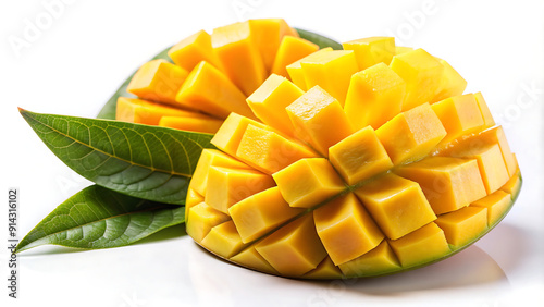 Mangoes are a rich source of VITAMIN A,B ,C.isolated on white background. front side of tastey mangoes .
 photo