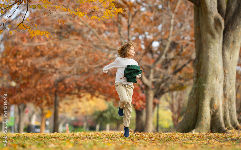 Adorable kid playing with fallen leaves in autumn park. Adorable kid playing with fallen leaves in autumn park.
