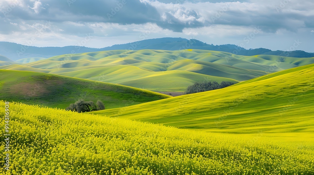 Fototapeta premium Rolling Hills Covered in Golden Flowers