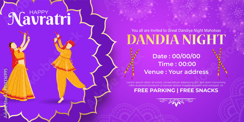 Vector illustration of Dandiya Night Invitation social media feed template photo