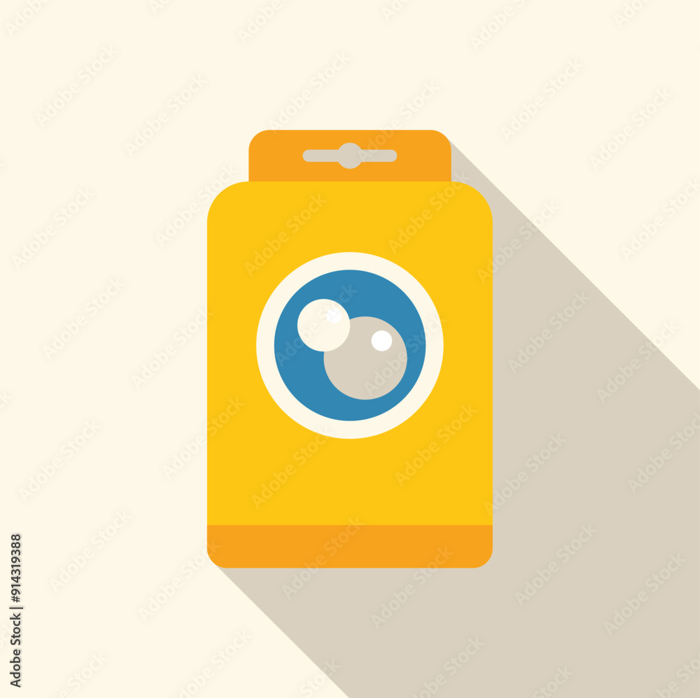 Yellow washing powder pack hanging with long shadow, for laundry and housework visuals Yellow washing powder pack hanging with long shadow, for laundry and housework visuals