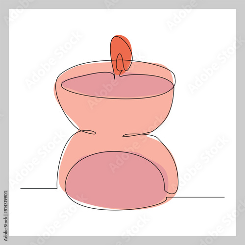 Continuous single line sketch drawing of aromatic therapy romantic burning candle light in glass jar. One line art of beautiful spa candle relaxation vector illustration