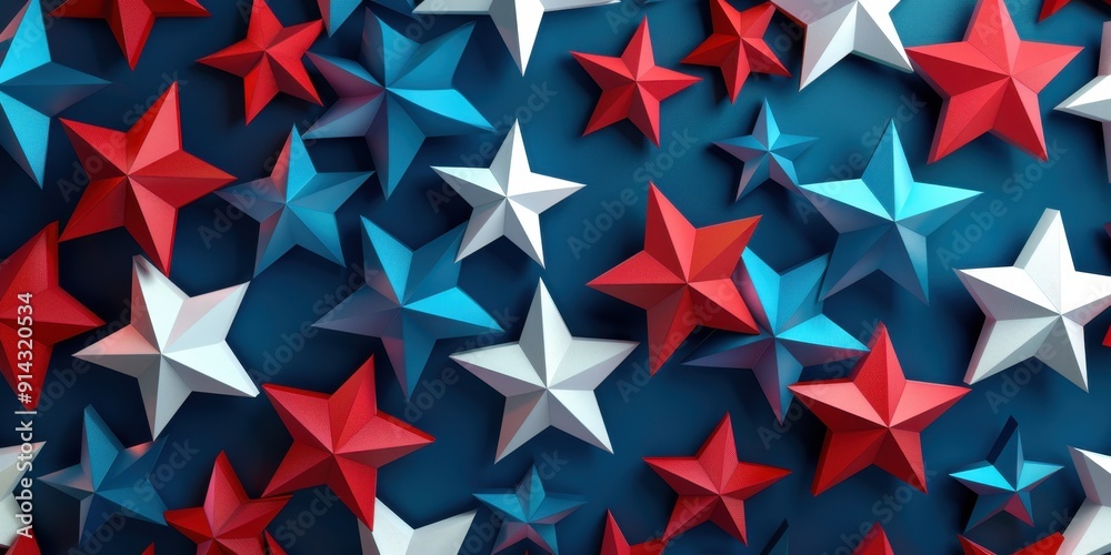 Red, white and blue stars in geometric pattern on background Abstract texture for design, print or wallpaper Generative AI Red, white and blue stars in geometric pattern on background Abstract texture for design, print or wallpaper Generative AI