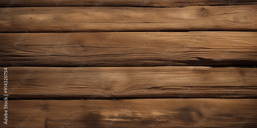 Naklejka premium Drewniane tło. Brązowa tapeta z poziomymi deskami z ciemnego gatunku surowego starego drzewa. Podłoga lub ściana z lameli - minimalistyczna tapeta.