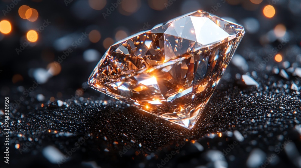 Detailed close-up of a sparkling diamond on black background