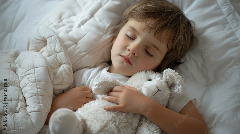 Child sleeping peacefully with a stuffed animal. Child sleeping peacefully with a stuffed animal.