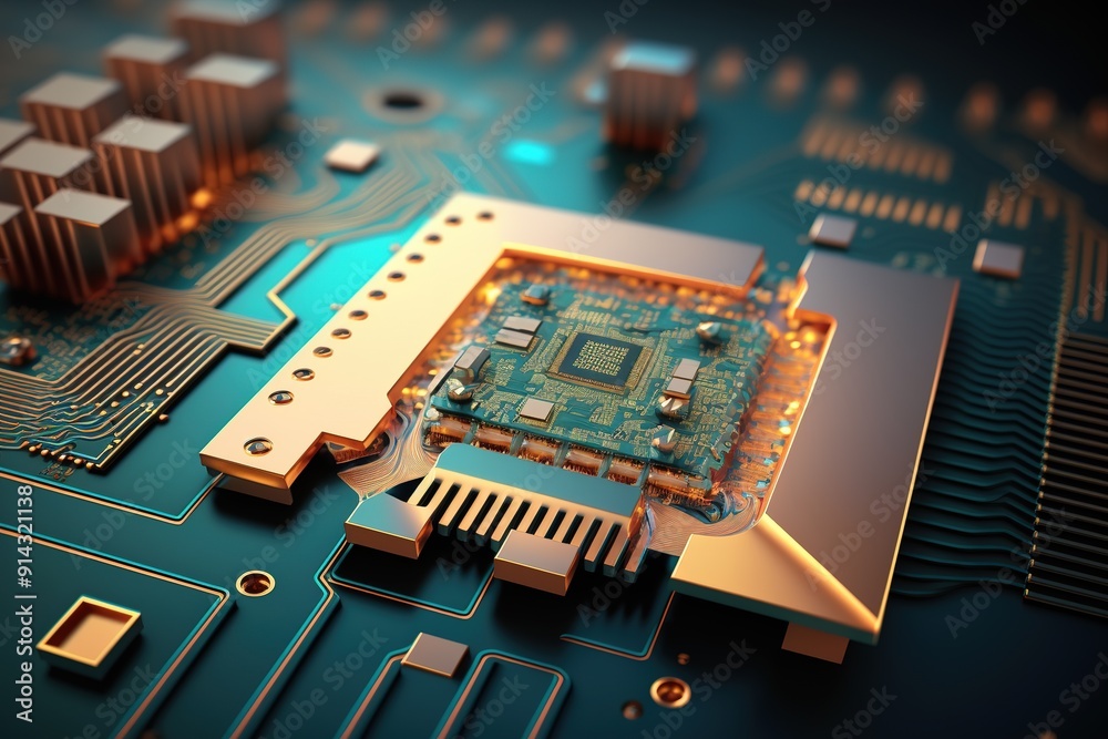 Close-up of a computer chip on a circuit board. Close-up of a computer chip on a circuit board.