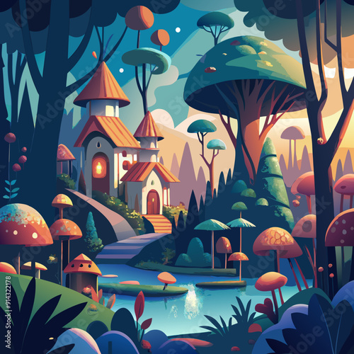  A whimsical forest inhabited by playful spirits illustration