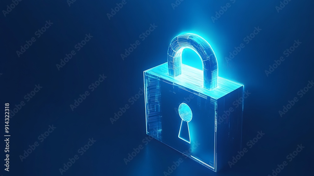 Glowing Blue Digital Lock Illustration Glowing Blue Digital Lock Illustration