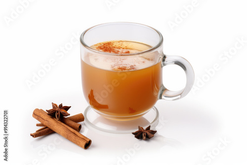 Spicy hot organic healthy tea for therapy or relaxation isolated on white background, copy space