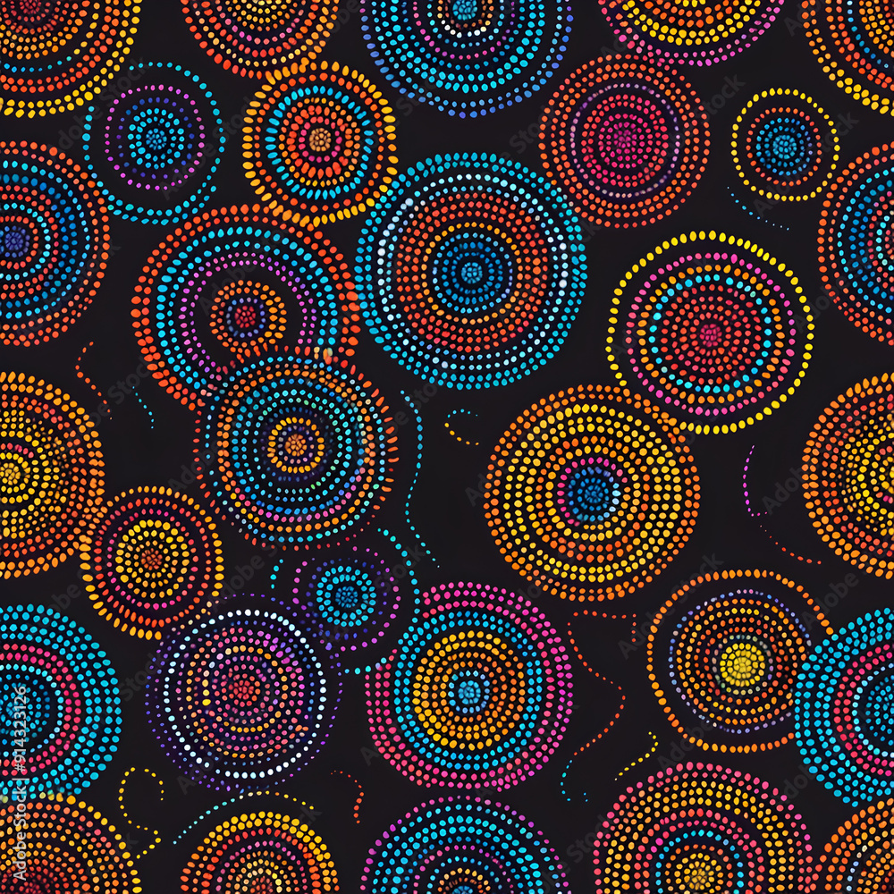 A colorful pattern of circles in various shades of blue, red, yellow, and green A colorful pattern of circles in various shades of blue, red, yellow, and green