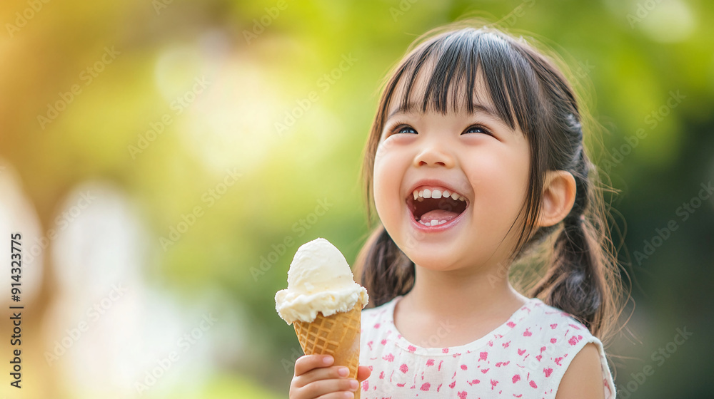 Asian child enjoying an ice cream cone Asian child enjoying an ice cream cone