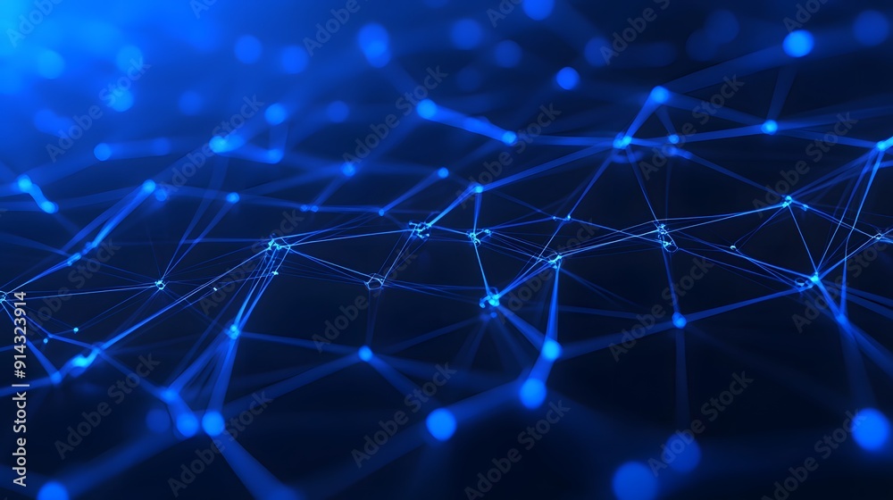 Fototapeta premium A digital network of connected blue lines forming a web-like structure, depicting data, technology, and connectivity concepts.