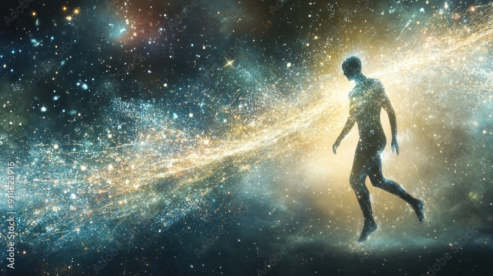 Silhouette Walking Through a Starry Galaxy Silhouette Walking Through a Starry Galaxy