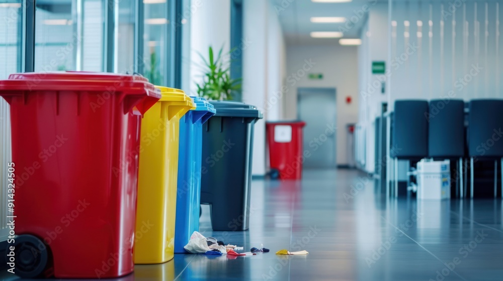 Office cleaning with emptying trash bins.