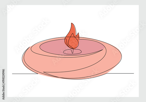 Continuous single line sketch drawing of aromatic therapy romantic burning candle light in glass jar. One line art of beautiful spa candle relaxation vector illustration