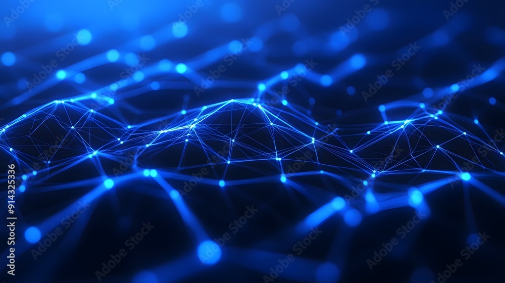 Obraz premium Abstract blue glowing network connections background, representing digital communication, data analysis, and futuristic technology.