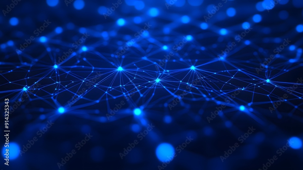 Abstract blue glowing network, showcasing interconnected nodes and links representing digital communication and technology. Abstract blue glowing network, showcasing interconnected nodes and links representing digital communication and technology.