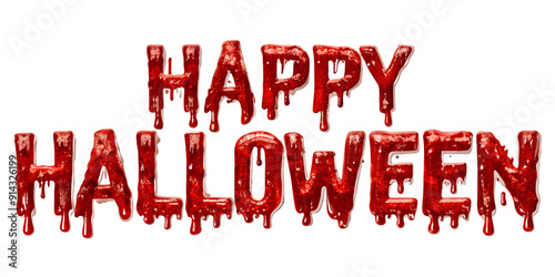 Red bloody Happy Halloween lettering, cut out transparent photo