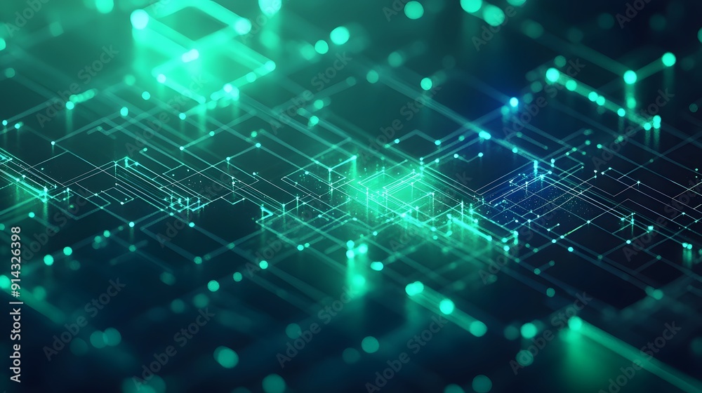 Abstract digital circuitry with teal glowing lines and geometric patterns, representing modern technology and network connections. Abstract digital circuitry with teal glowing lines and geometric patterns, representing modern technology and network connections.