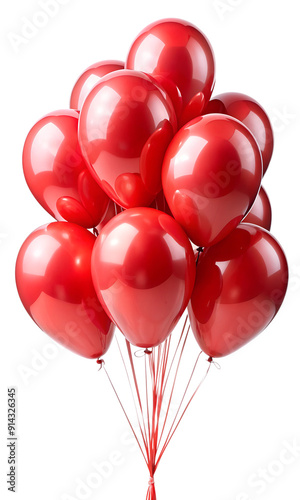 Glossy red balloon arrangement, cut out transparent photo