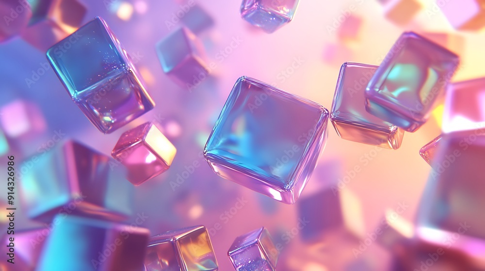 Holographic Cubes Floating in a Purple and Pink Gradient Holographic Cubes Floating in a Purple and Pink Gradient