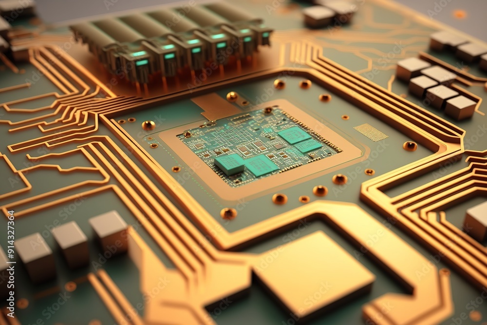 Close-up of a computer circuit board with intricate circuitry. Close-up of a computer circuit board with intricate circuitry.