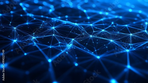 Abstract digital network connection background with glowing blue nodes and lines representing data connections and technology.