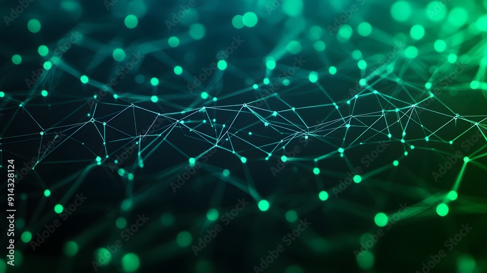 Abstract digital network visualization on a green and blue gradient background, depicting connectivity and technology. Abstract digital network visualization on a green and blue gradient background, depicting connectivity and technology.