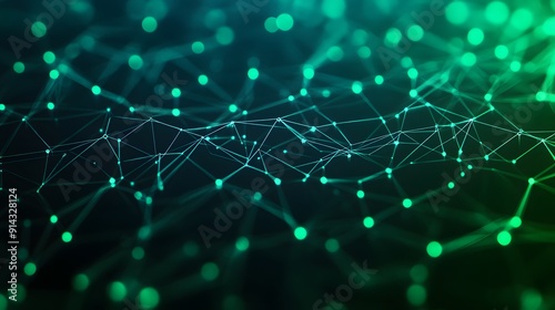 Abstract digital network visualization on a green and blue gradient background, depicting connectivity and technology.