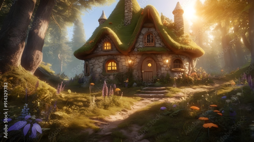 Fairytale tree house in a mysterious forest, house of pixies and elves. template for design. Fairytale tree house in a mysterious forest, house of pixies and elves. template for design.