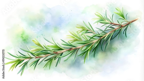 A Watercolor Rendering of a Rosemary Branch Blowing Gently in the Wind  Generative AI