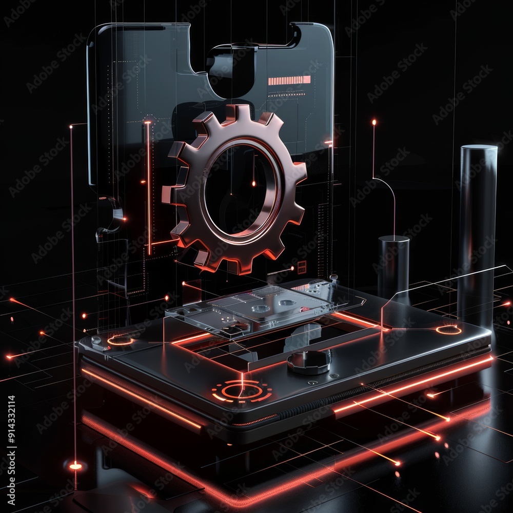Fototapeta premium 3D vector a system update with a glassmorphism gear, reflecting modern design trends in efficient