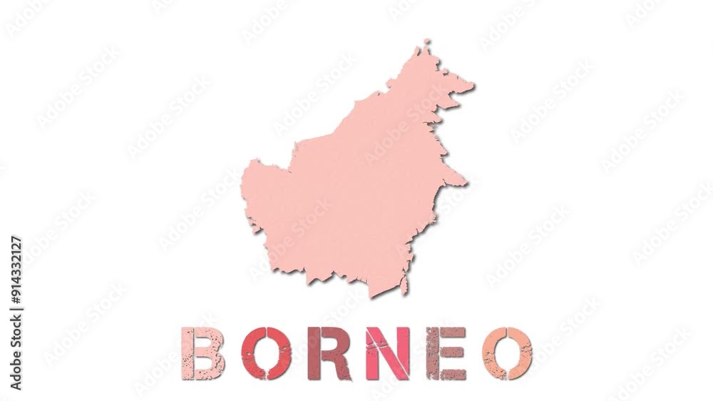 Borneo map with paper regions. Animated island map growing from regions and title letters falling down. Elegant 4k animation. Borneo map with paper regions. Animated island map growing from regions and title letters falling down. Elegant 4k animation.