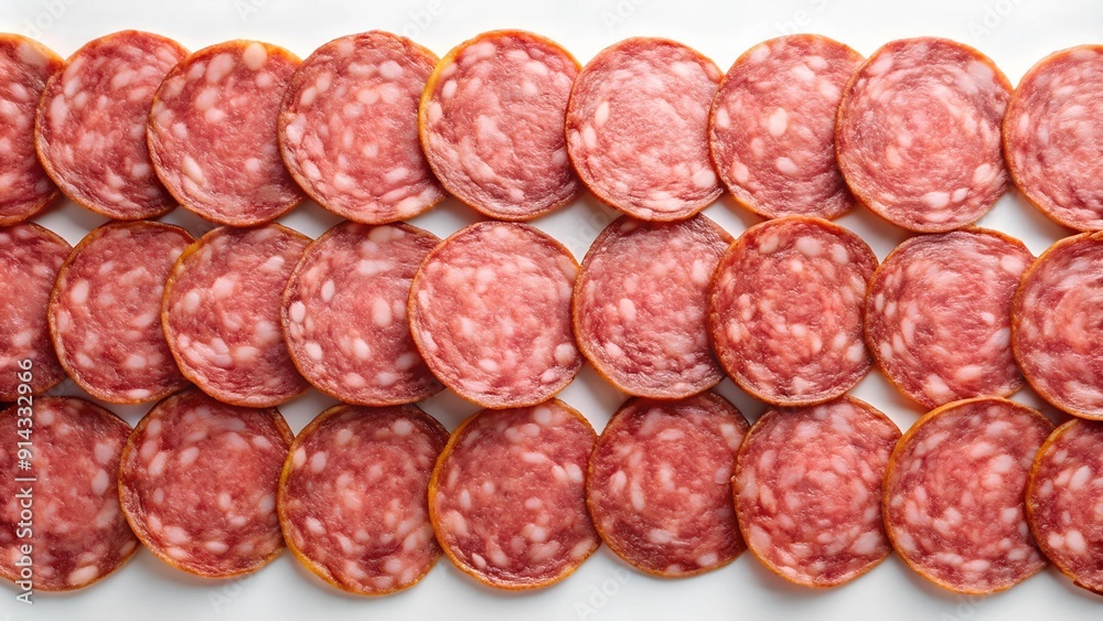 A Still Life Masterpiece: Thin Salami Slices on a White Canvas Generative AI A Still Life Masterpiece: Thin Salami Slices on a White Canvas Generative AI