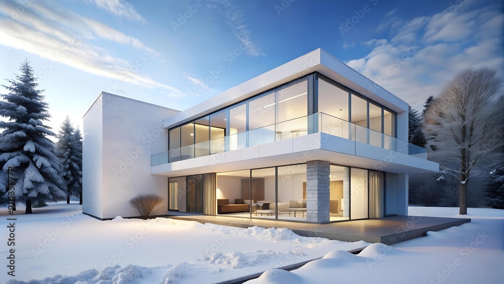 A Minimalist Modern Home Embracing the Winter Wonderland Generative AI A Minimalist Modern Home Embracing the Winter Wonderland Generative AI